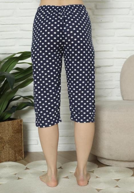 Pantaloni pijama damă 3/4, bleumarin, imprime cu buline, engros